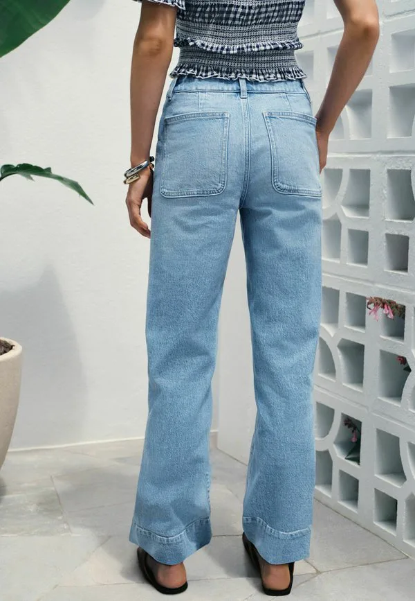 Высокий крой, накладные карманы, широкие штанины Next, Mid Blue Denim — фото 3