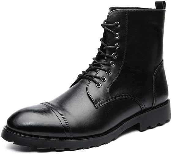 

Мужские кожаные оксфорды Santimon, классические ботинки с шнуровкой, боевые ботинки, ботинки с закрытым носком, модные мотоциклетные ботинки для мужчин, черный