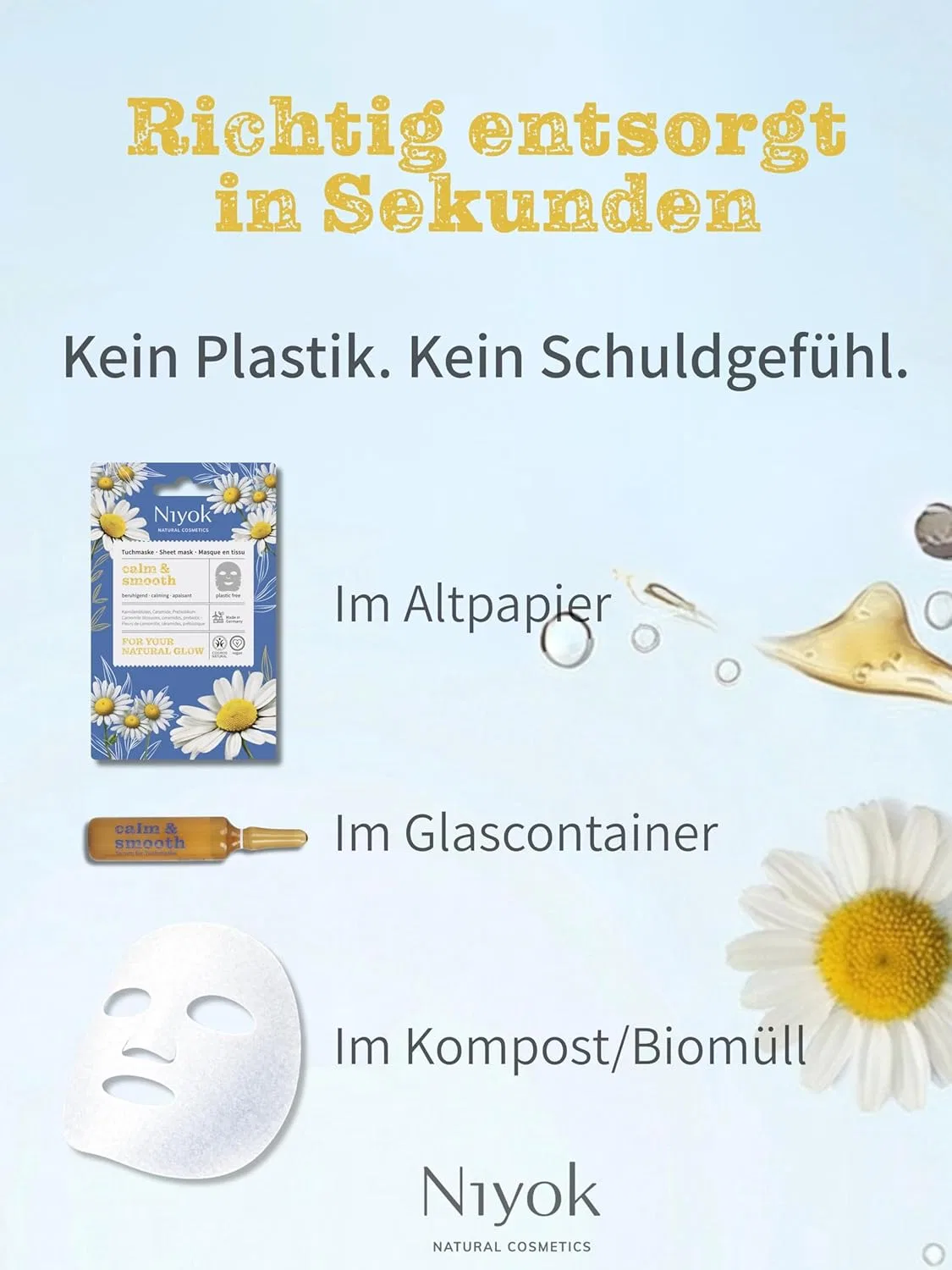 Успокаивающая тканевая маска для чувствительной кожи «Calm & Smooth» с ромашкой и церамидами от Niyok Niyok — фото 4