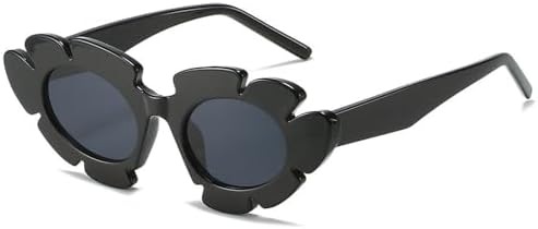 

Модные солнцезащитные очки конфетных цветов для женщин, ретро-очки в форме цветка, трендовые солнцезащитные очки для мужчин с защитой от УФ-излучения UV400 MTZJH, Black Grey