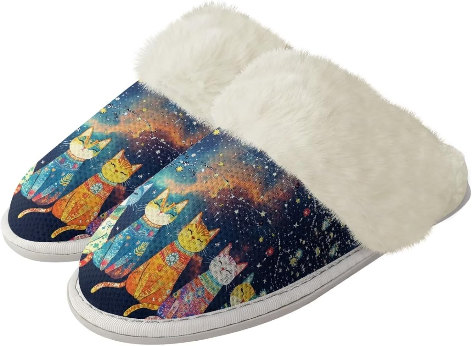 

Комнатные тапочки Binienty для женщин и мужчин, для дома и улицы, легкие, с противоскользящей подошвой, Galaxy Trippy Cat