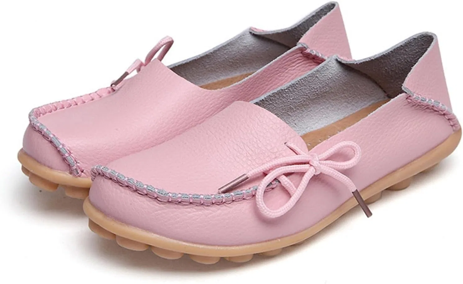 Лоферы женские кожаные, легкие, Comfortable, мокасины, персиковый Gikleihwy