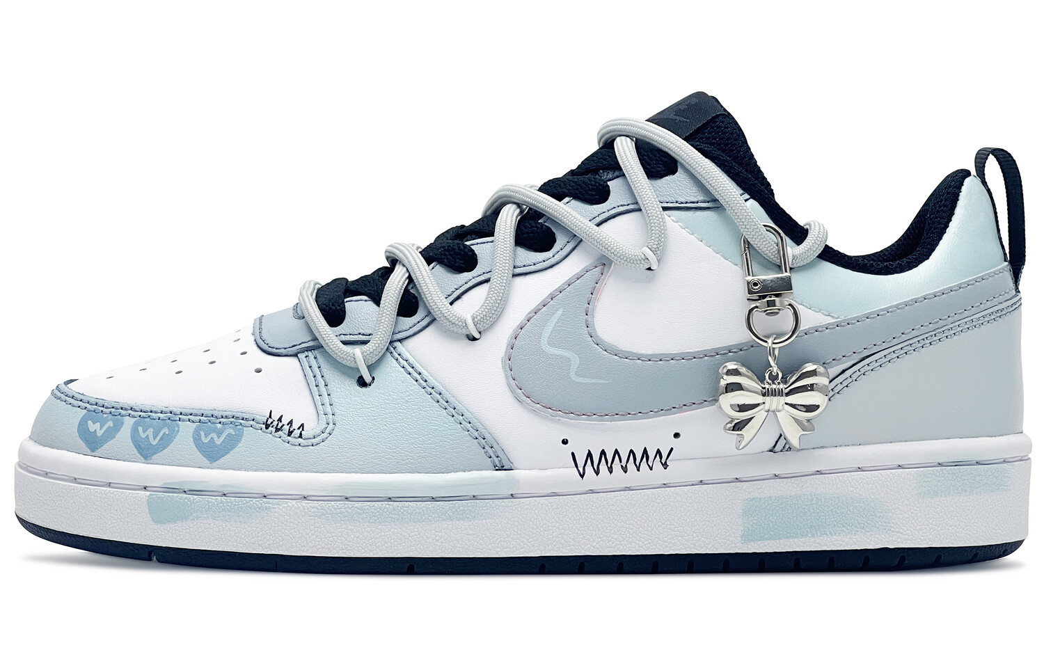 

Кроссовки Nike Court Borough Skateboard Shoes Women's Low-Top White Blue, Синий, Кроссовки Nike Court Borough Skateboard Shoes Women's Low-Top White Blue