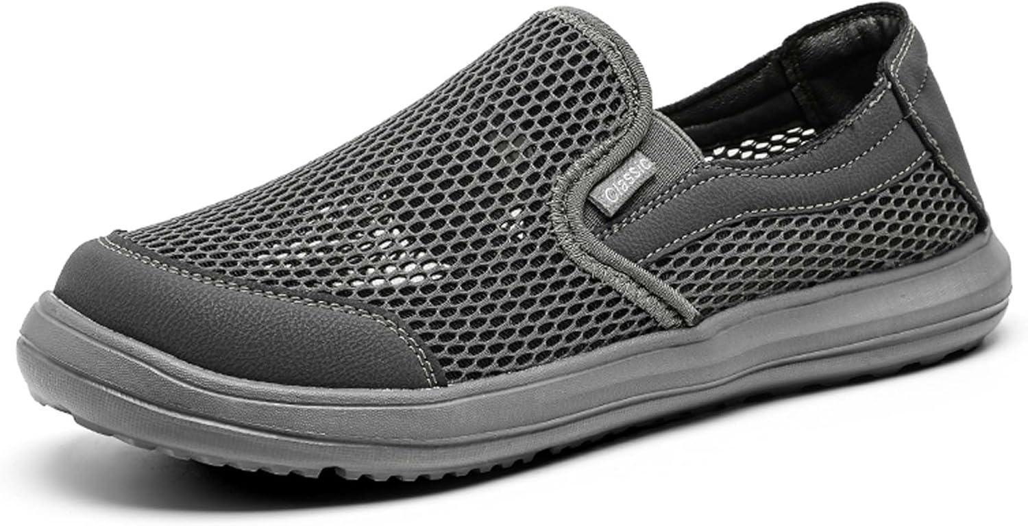 

Мужские лоферы летние сетчатые, дышащие, повседневные спортивные туфли, противоскользящие, удобные, на пуговицах, работы и прогулок, размер плюс Generic, серый