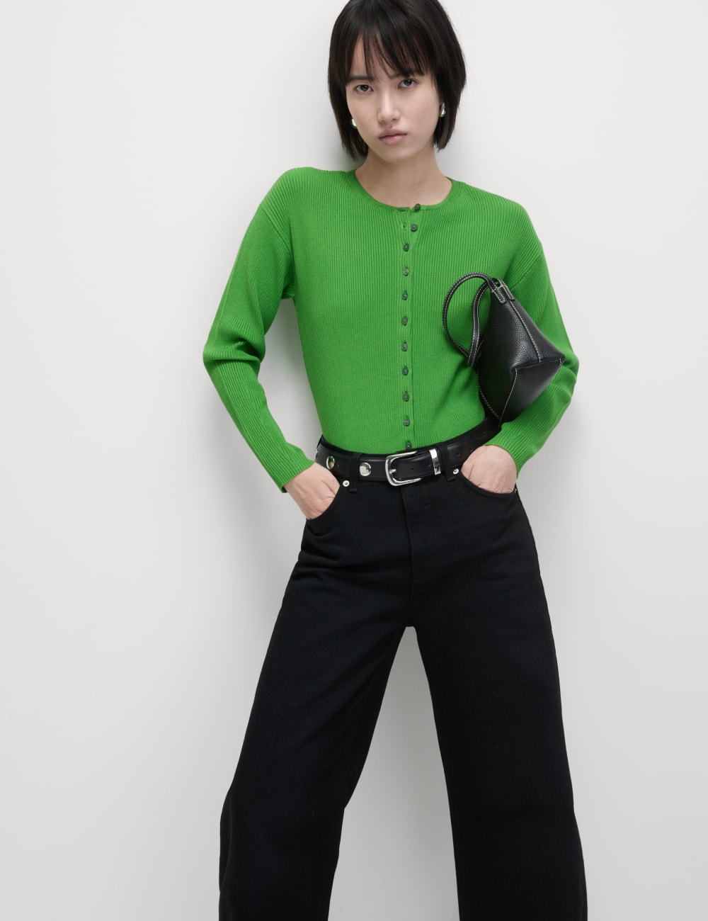 

Кардиган с круглым вырезом в рубчик Marks & Spencer, цвет Grass