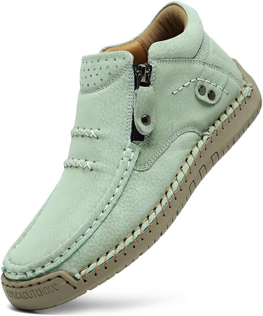 

Мужские и женские высокие лоферы ручной работы с боковой молнией, повседневные, офисные, для путешествий, активного отдыха, походов и прогулок Generic, светло-зеленый