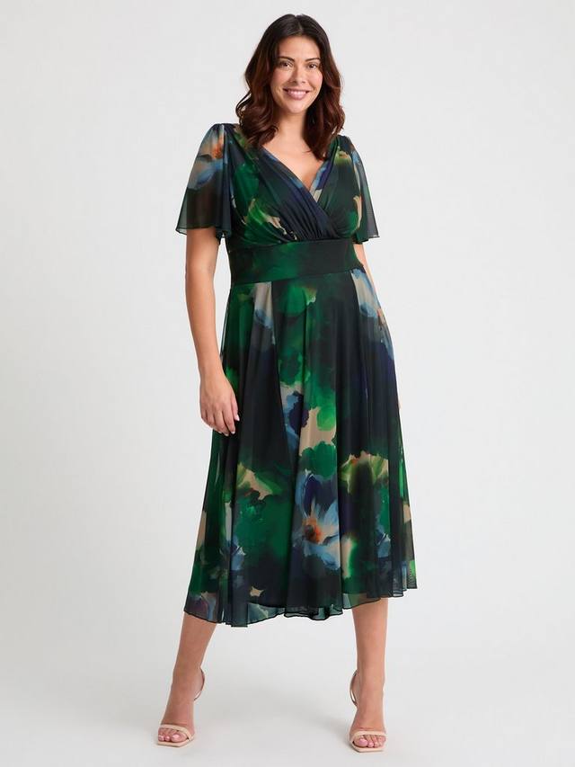 

Платье миди Victoria Floral с рукавами ангел Scarlett & Jo, Green/Blue