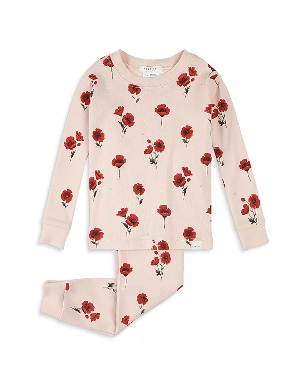 

Детский пижамный комплект для девочек: топ с длинными рукавами и штаны с принтом. Firsts By Petit Lem, розовый