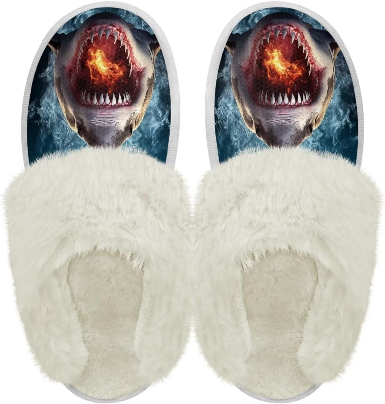 

Тапочки chaqlin Fuzzy Plush с меховой подкладкой, сабо для спальни и дома, унисекс, водонепроницаемые, с толстой подошвой, противоскользящие, удобные фланелевые зимние теплые тапочки для дома и улицы, Shark Head