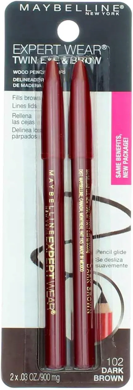 Карандаш для бровей и глаз Maybelline New York Expert Wear Twin Brow & Eyeliner Pencil, темно-коричневый, 4 шт. — фото 2