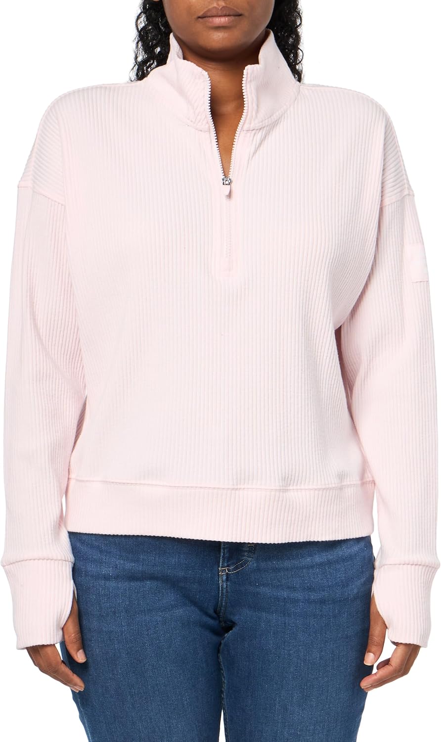 

Женская толстовка Tommy Hilfiger с застежкой-молнией на четверть оборота и матовым рубчиком, с отверстиями для больших пальцев, Powder Pink