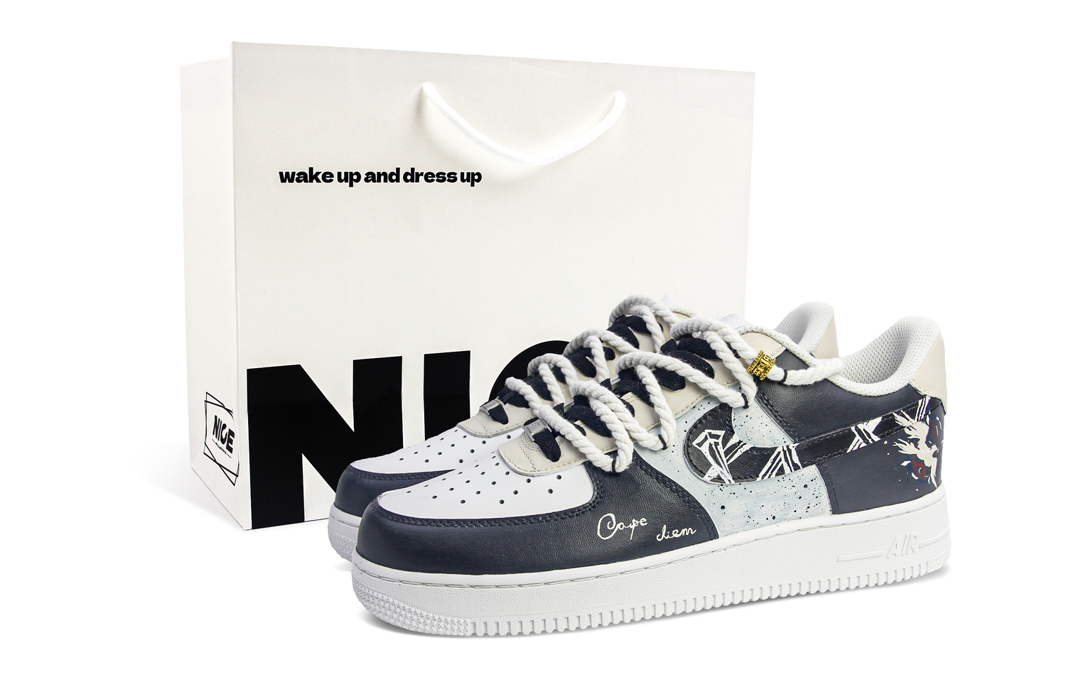 

Кроссовки Nike Air Force 1 устойчивые к истиранию низкие для скейтбординга унисекс синий коричневый черный белый, сумка для покупок, цвет Black White, Shopping Bag