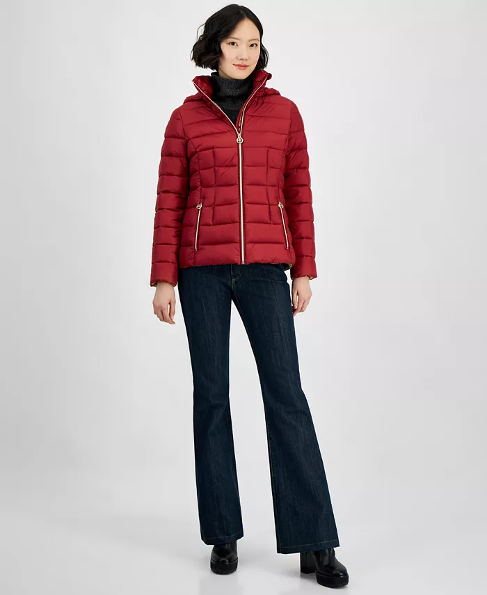 

Женская утепленная куртка с капюшоном Packable Puffer на молнии Michael Kors, красный