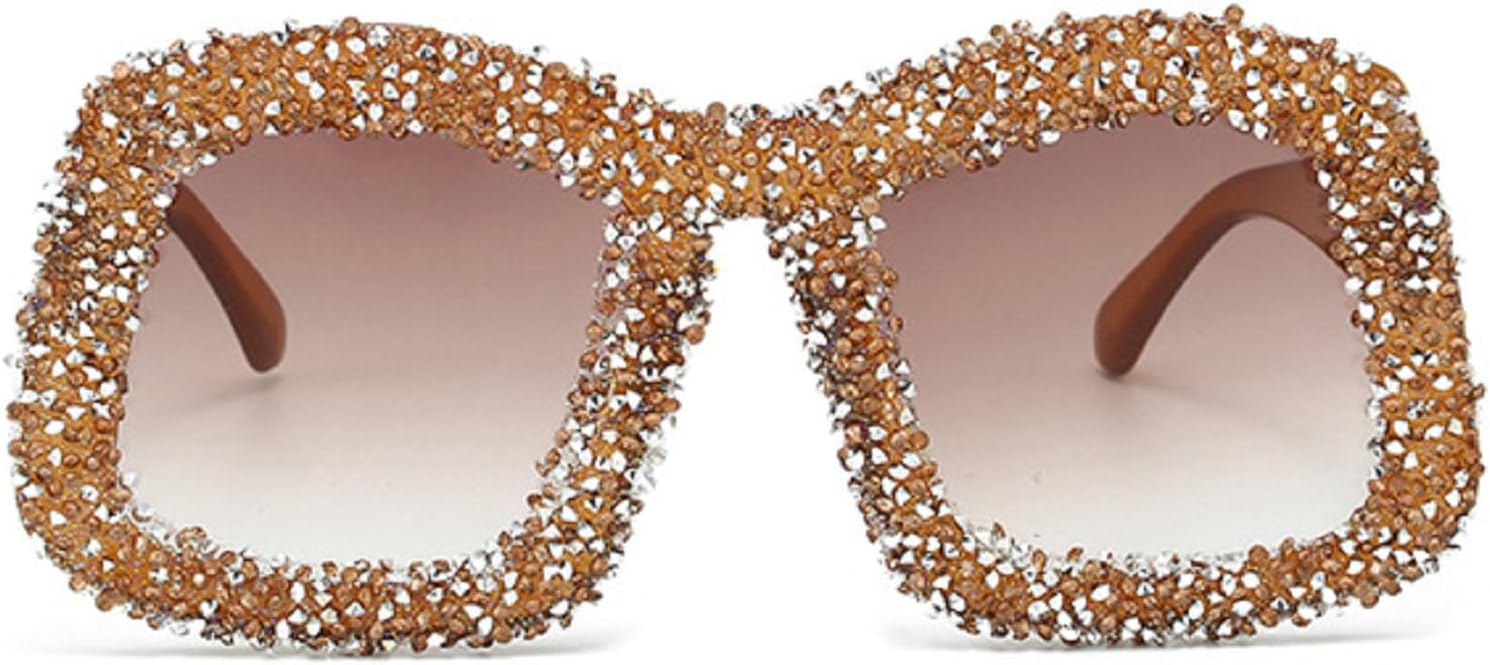

Большие квадратные солнцезащитные очки с бриллиантами для женщин, роскошные, полностью украшенные стразами, для вечеринок, большие летние очки с защитой от УФ-излучения UV400 mincl, Brown