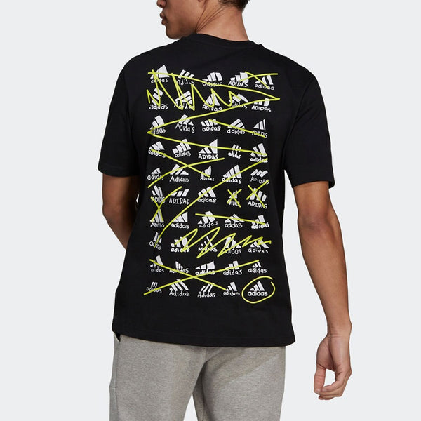Футболка scribble tee m back logo sports short sleeve black Adidas, черный — фото 3