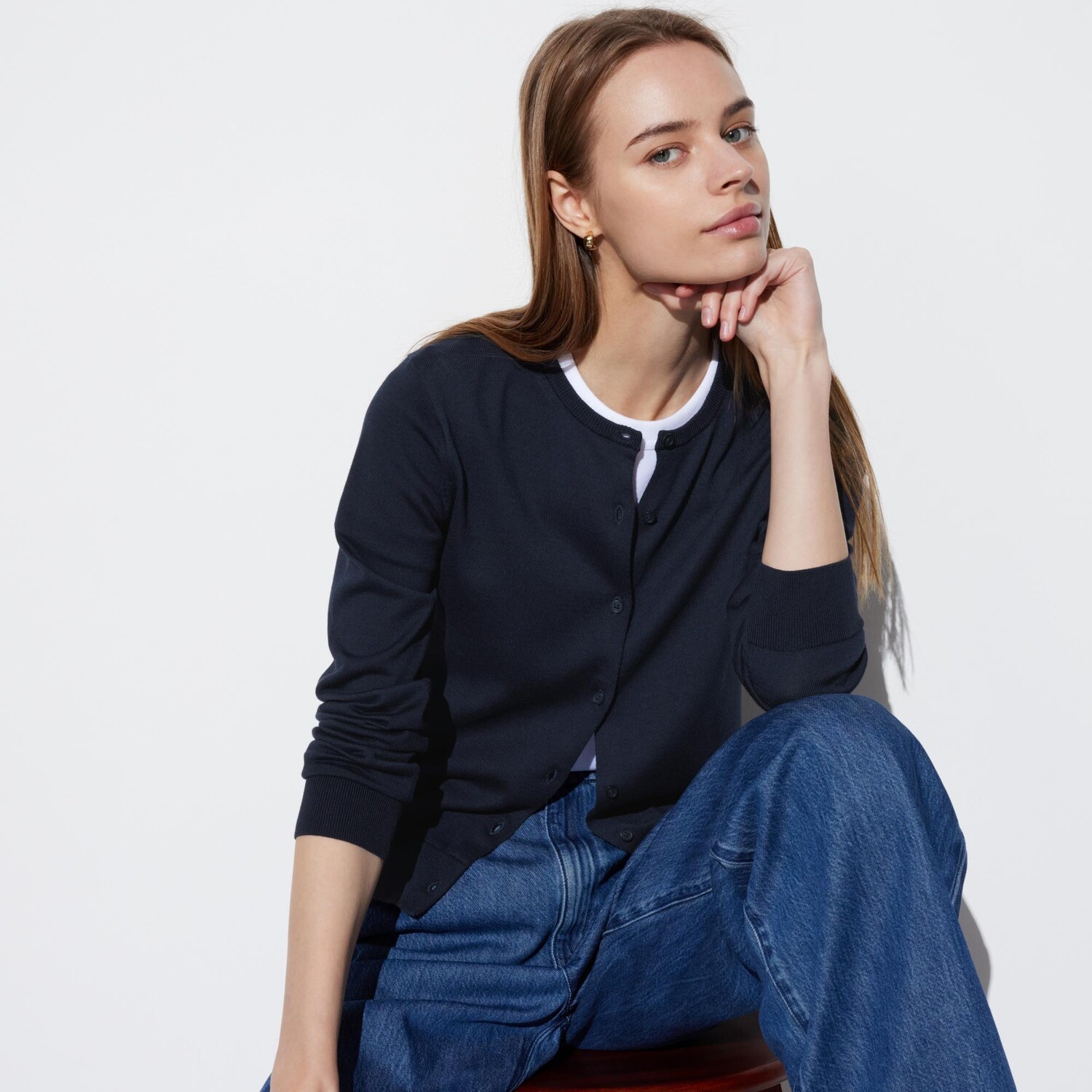 

Кардиган Uniqlo женский с круглым вырезом, темно-синий