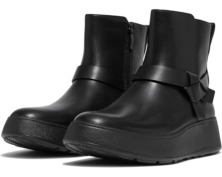 Ботинки FitFlop F-Mode Folded-Knot Leather Flatform Short Boots, черный