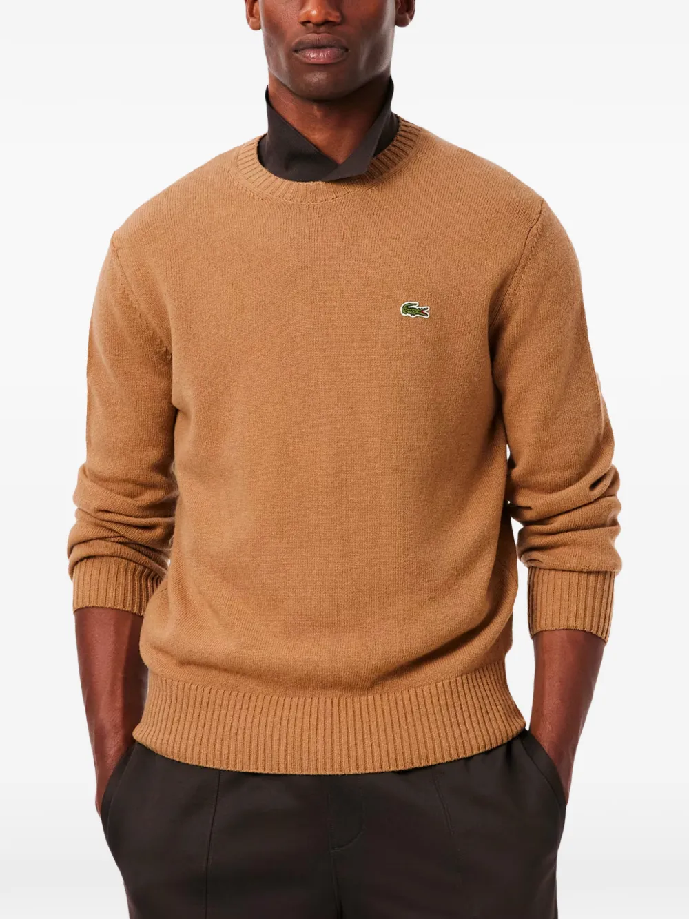 Свитер с круглым вырезом и логотипом Lacoste, коричневый — фото 2
