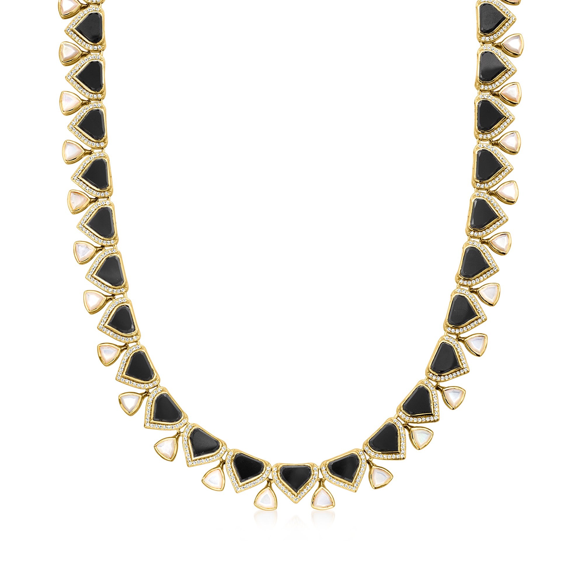 

Ожерелье Ross-Simons из перламутра и оникса с белым топазом в 18-каратном золоте поверх стерлингового серебра Ross-Simons, 20 In