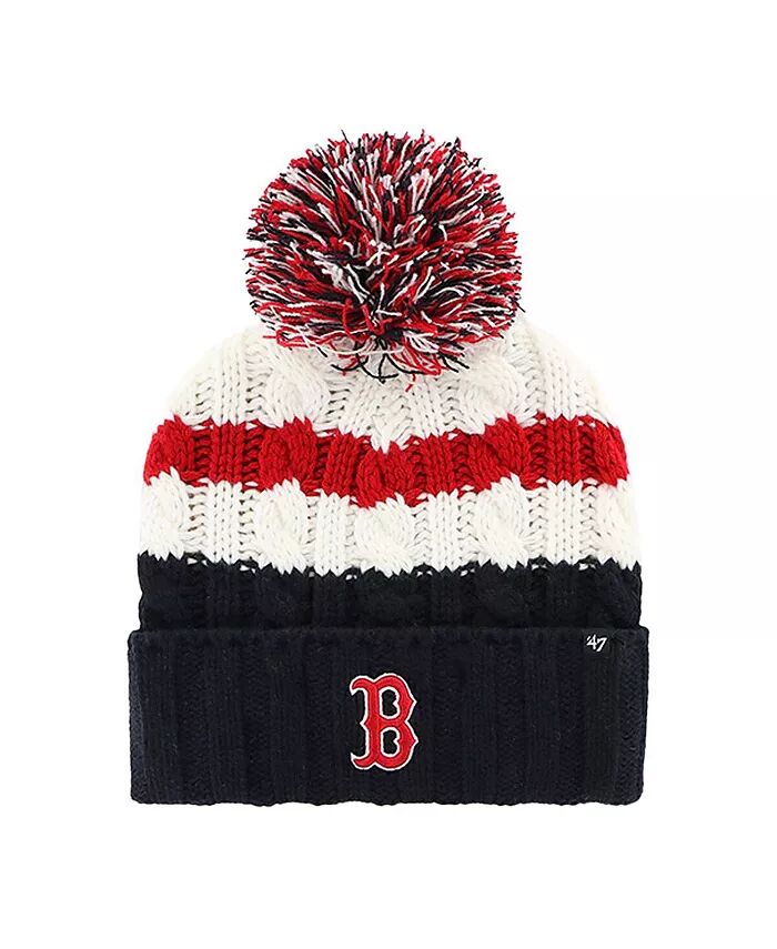

Женская белая, темно-синяя вязаная шапка Boston Red Sox Ashfield с манжетами и помпоном '47 Brand