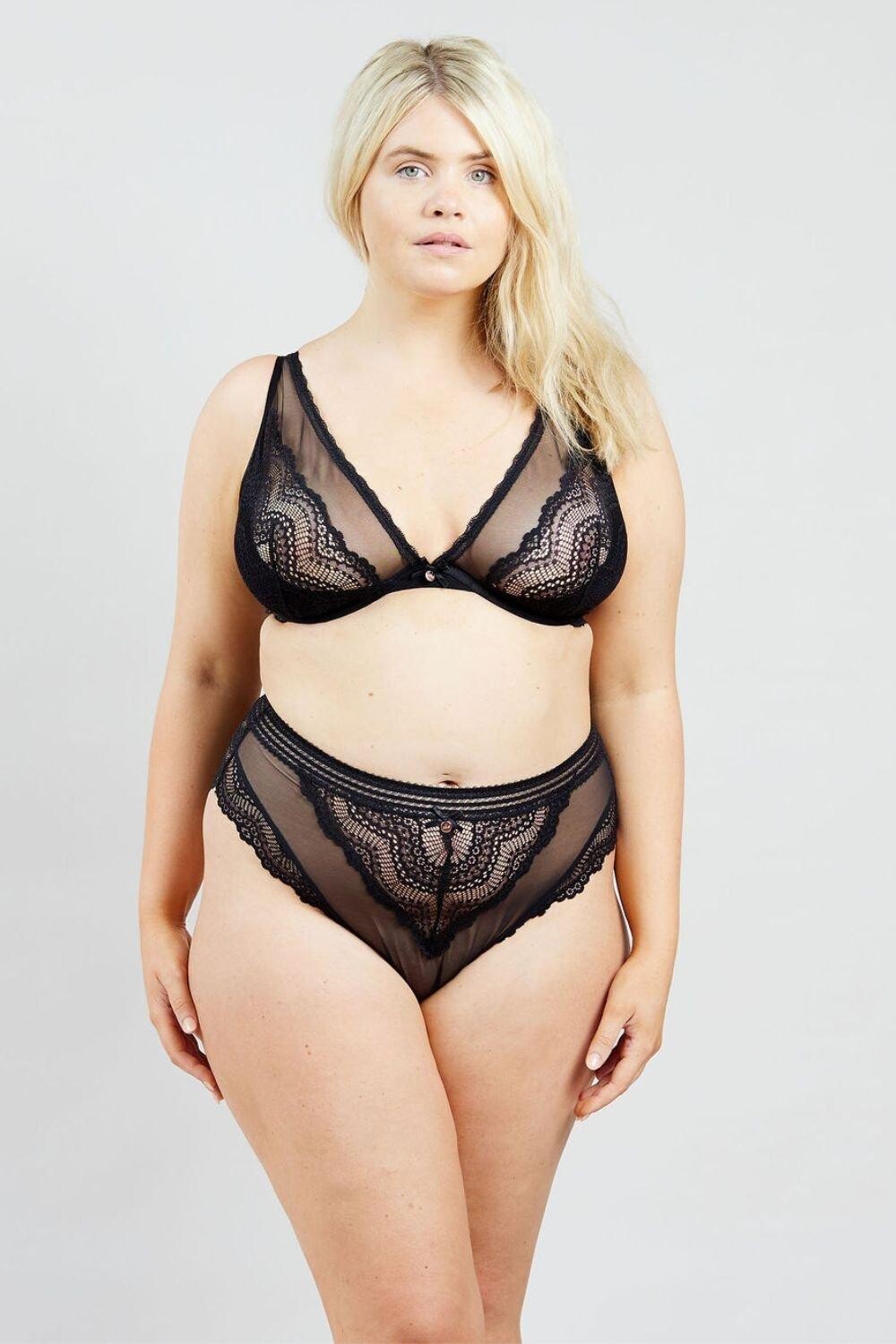 

Трусики с завышенной талией и зигзагообразным кружевом Oola Lingerie, черный