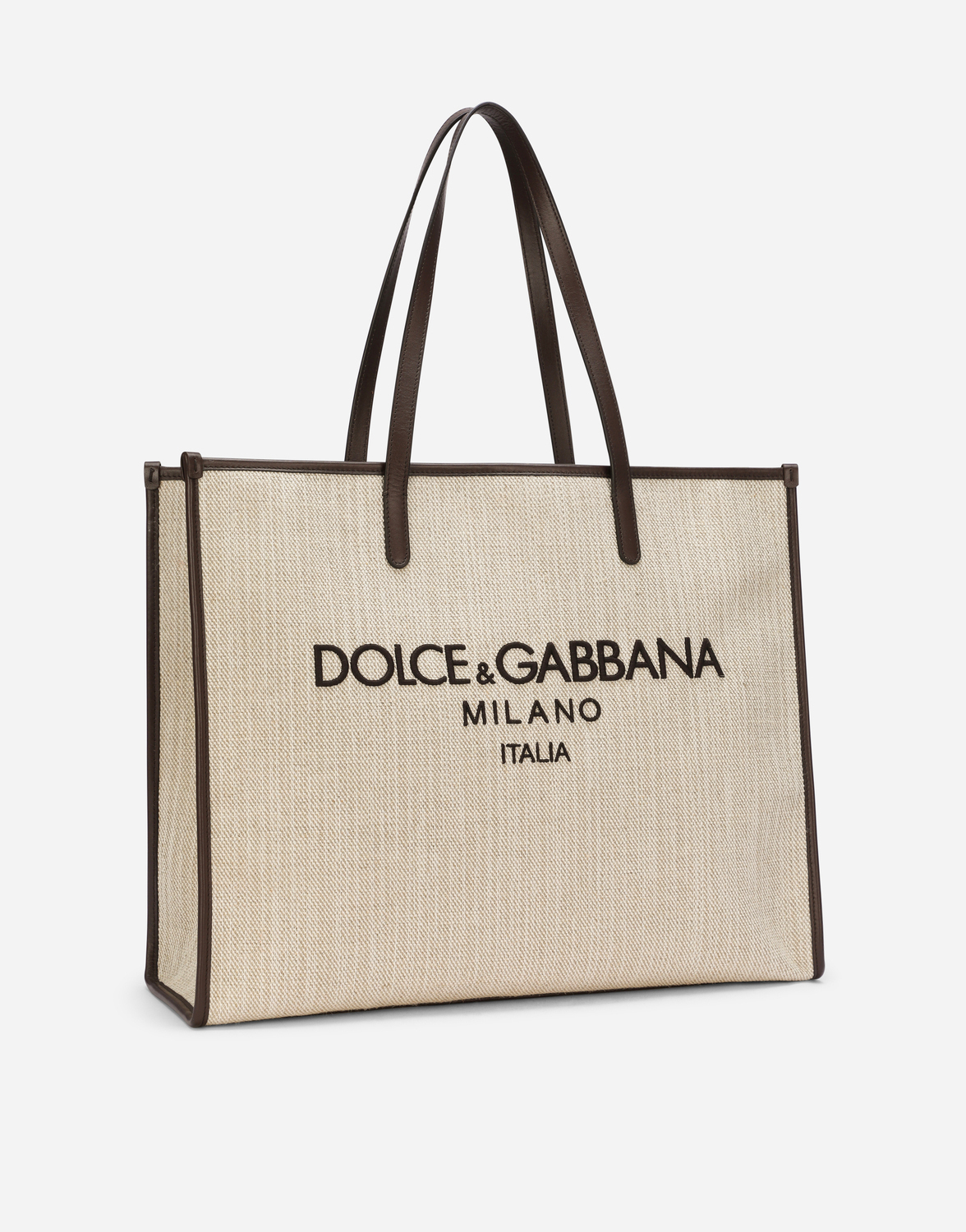 Большая структурированная холщовая шоппер-сумка Dolce & Gabbana, бежевый — фото 3