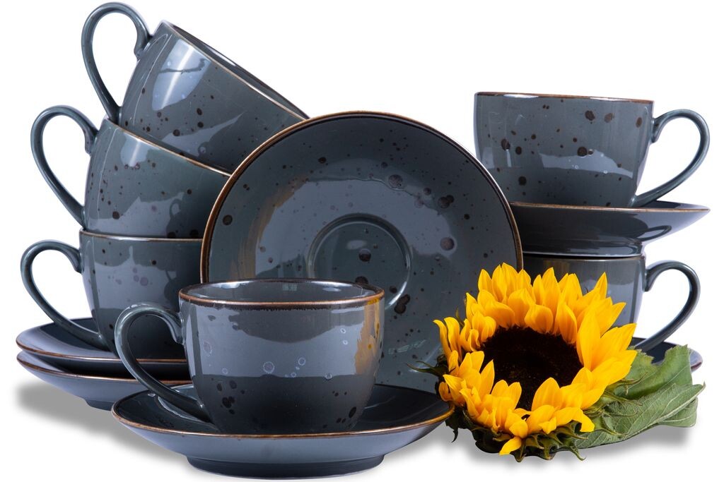 

Чашка Консимо с блюдцем 6 шт. «ALUMINA», можно мыть в посудомоечной машине и использовать в микроволновой печи, темно-серый, фарфор, элегантный, 300 мл Konsimo