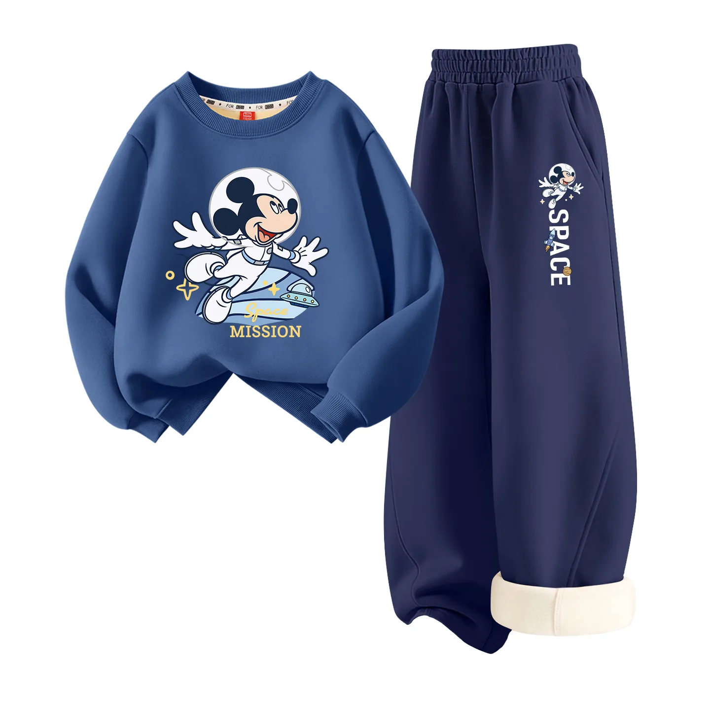 Детский спортивный костюм с круглым вырезом Disney, [Thickened and Fleece-Lined]Indigo Blue+Indigo K Navy Blue