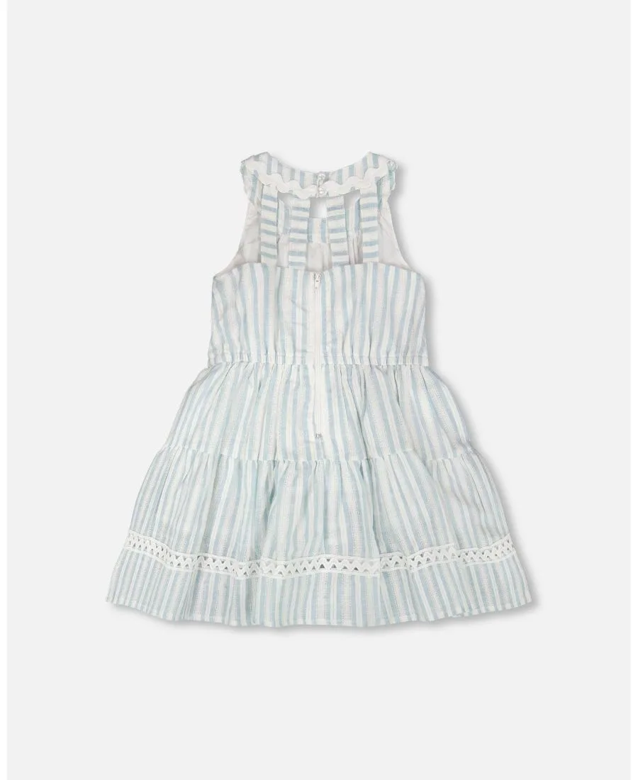 Платье для девочек постарше в многоярусную полоску Deux par Deux, белый and синий stripes — фото 3