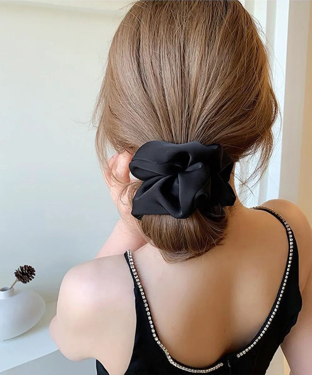 Атласная резинка для волос в корейском стиле, 6 однотонных цветов. Miniministore, black