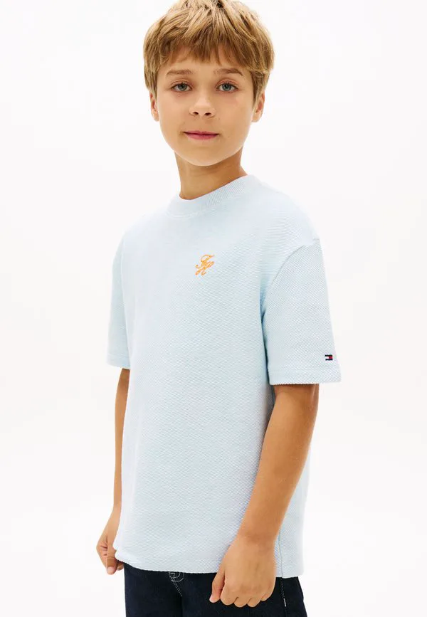 Футболка из саржи с вышивкой логотипа, базовая футболка Tommy Hilfiger, Keepsake Blue