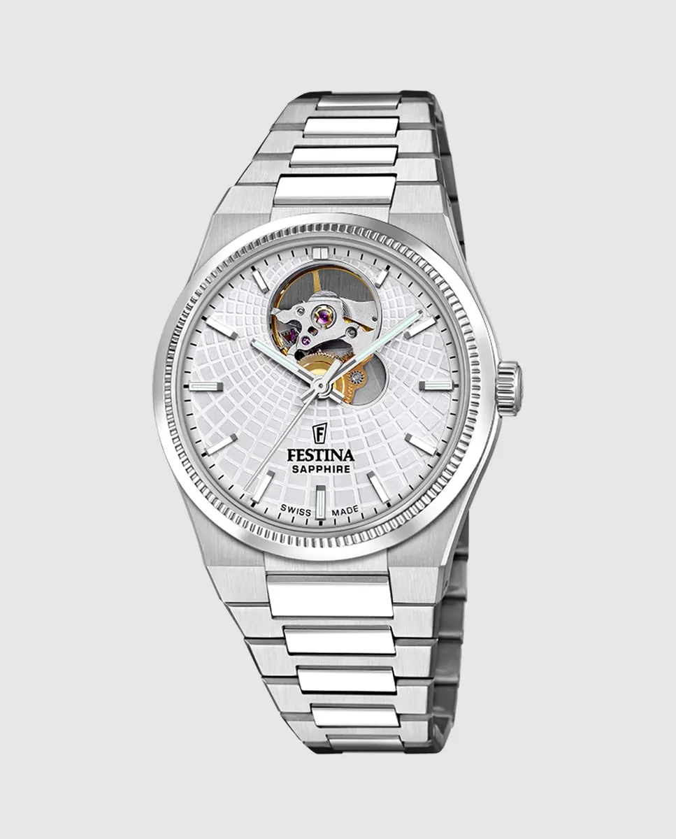 

F20054/1 Швейцарские автоматические женские часы из серебристой стали Festina, серебряный