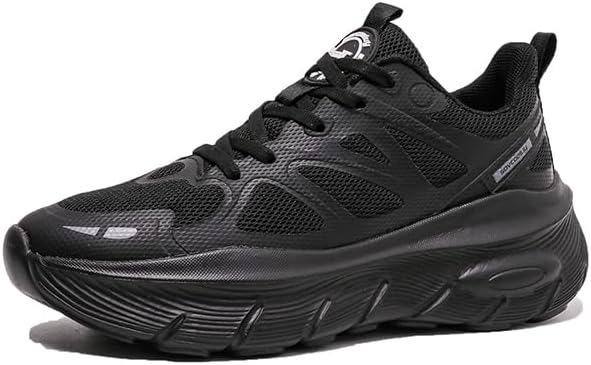

Мужские сетчатые дышащие спортивные кроссовки на шнуровке с круглым носком, толстой подошвой, противоскользящие и легкие, подходят для ходьбы, игры в теннис и активного отдыха на свежем воздухе Igzbibg, черный