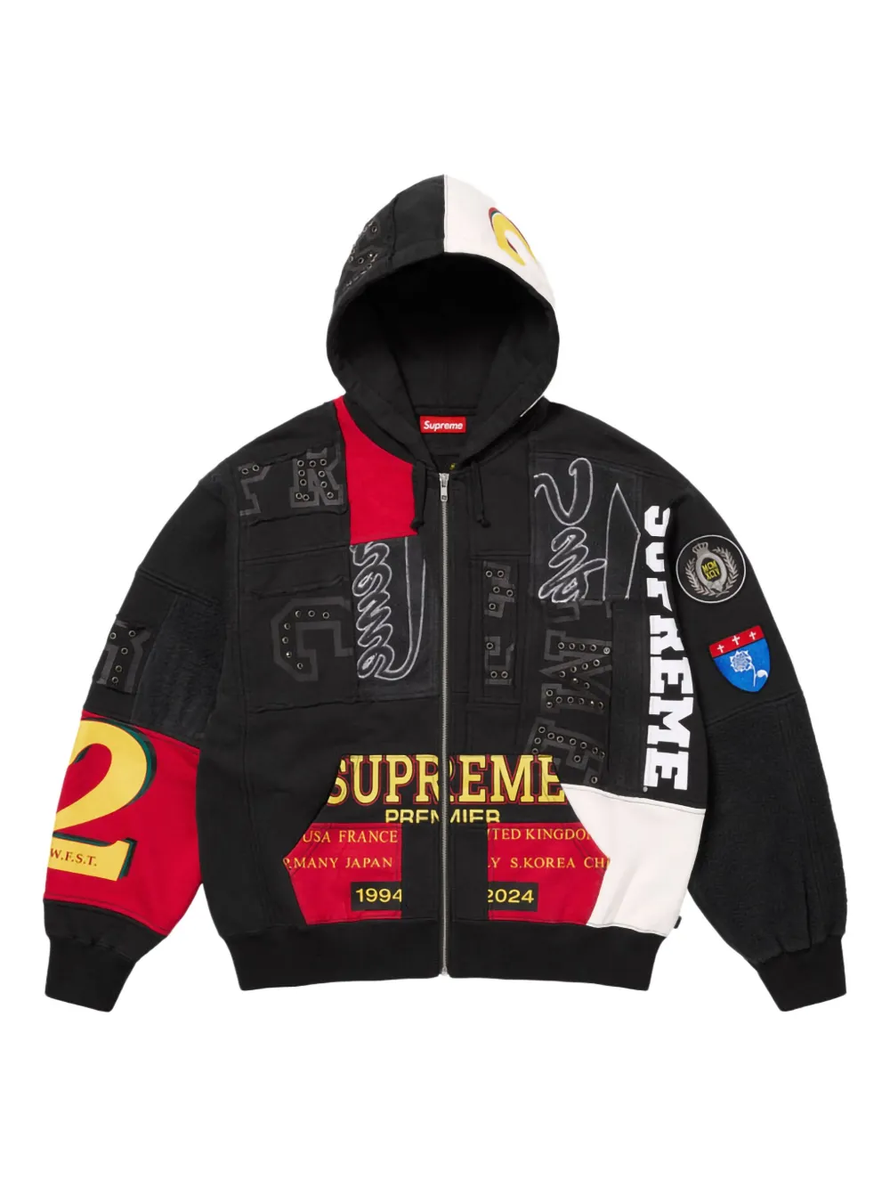 

Худи Patchwork на молнии Supreme, черный