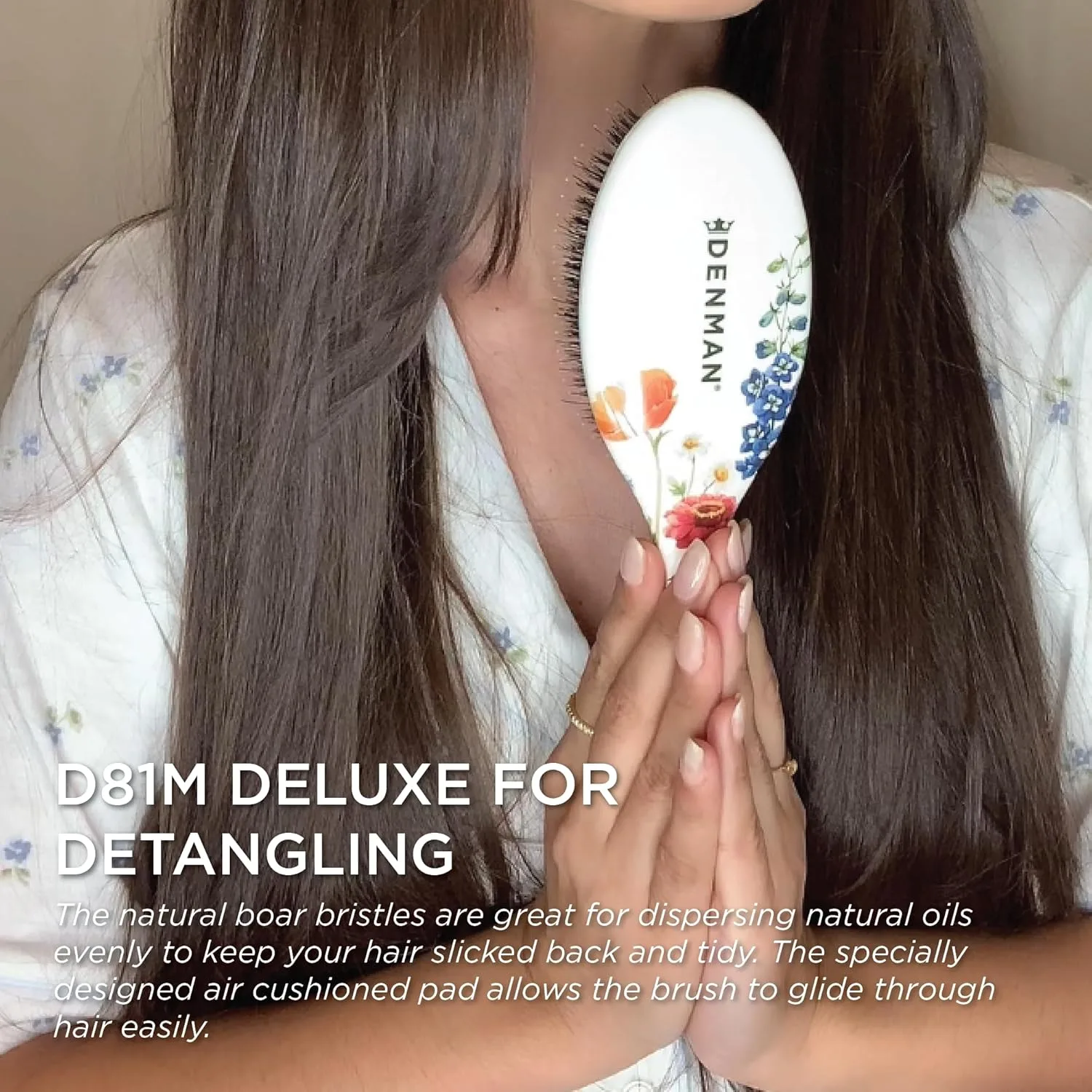 Denman Boar Bristle Hair Brush - щетка для волос с натуральной щетиной для укладки, блеска и распутывания, для всех типов волос Средний, Multicolor — фото 3