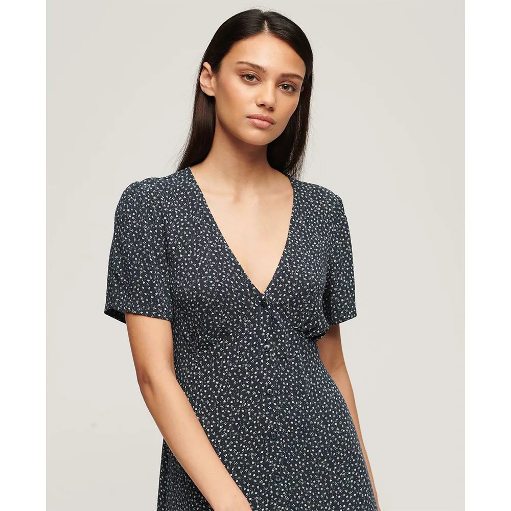 

Платье с коротким рукавом Superdry Print Button Tea, синий