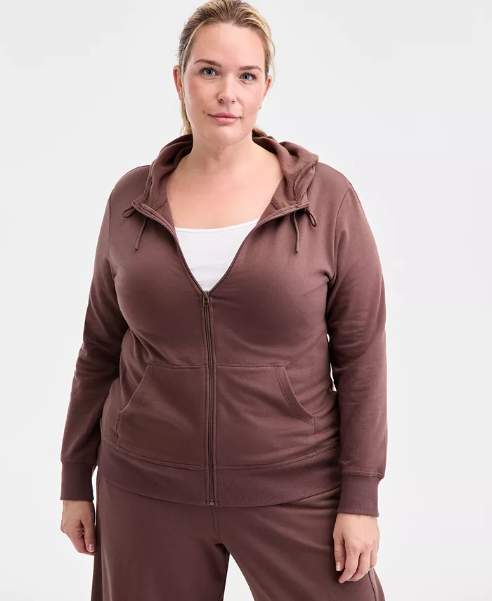 

Женская свободная флисовая толстовка с молнией спереди и длинными рукавами, размеры XS-4X, создано для Macy's Id Ideology, коричневый