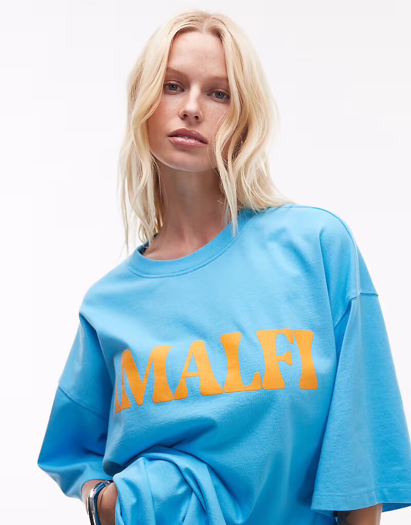 

Футболка оверсайз Amalfi с принтом Topshop синего цвета