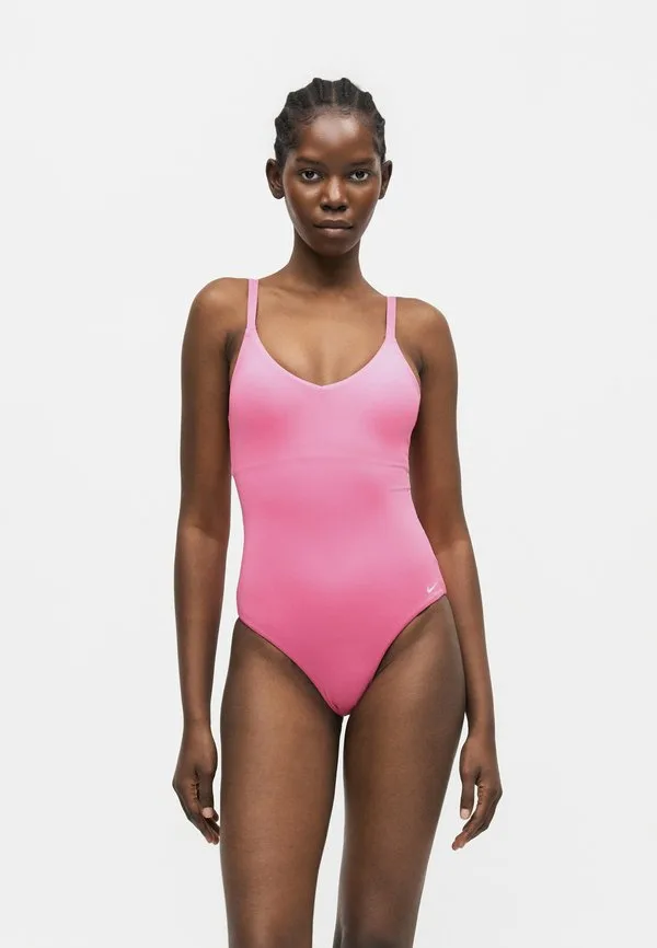 Основной цельный купальник с v-образным вырезом Nike Swim, Pink Glow