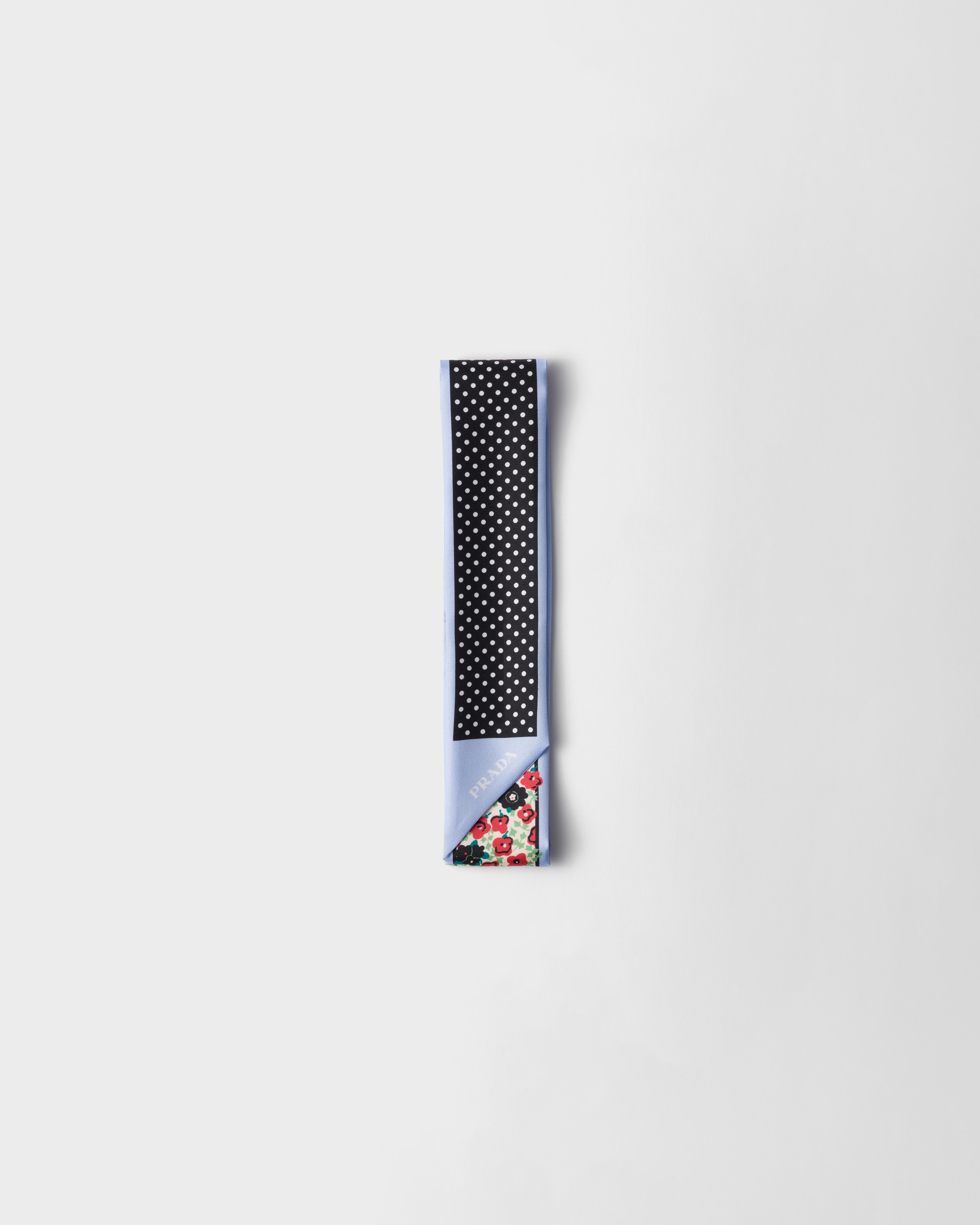 

Узкий шарф из шелкового твила с принтом Prada, ярко-красный/черный