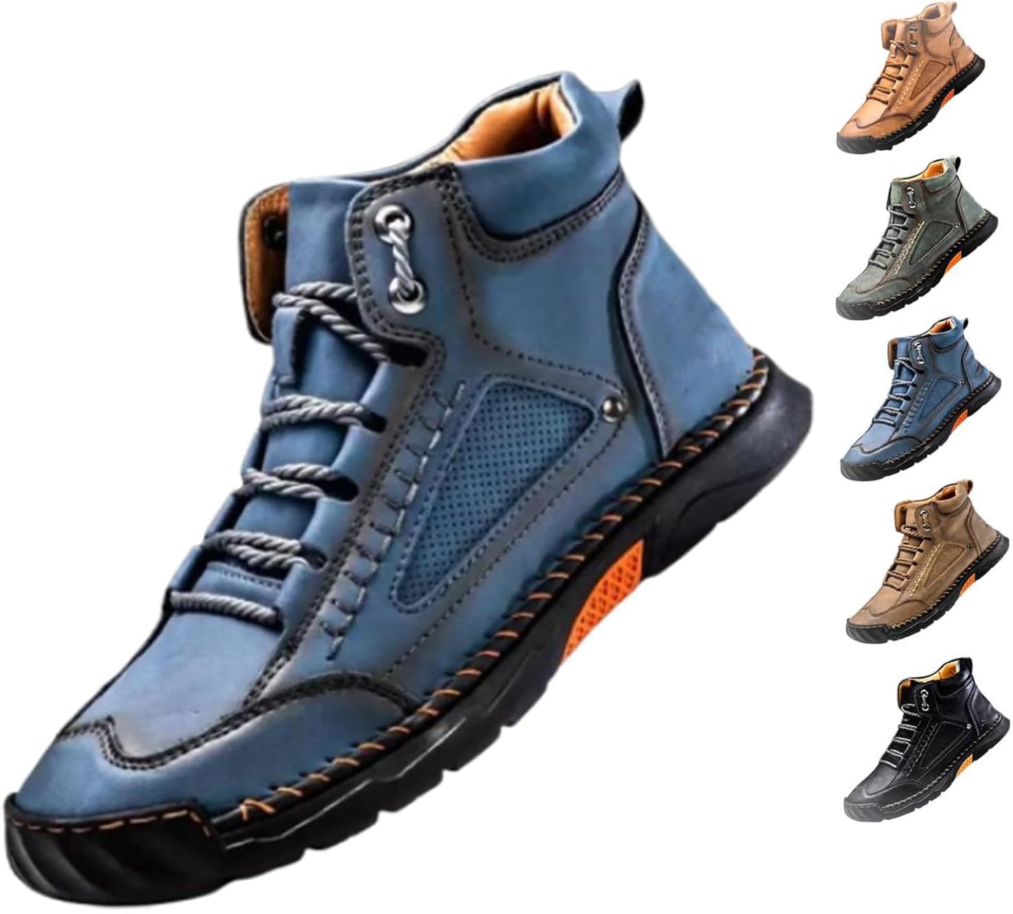 

Мужские удобные кожаные ботинки ручной работы, кожаные ботинки, водонепроницаемые, с поддержкой свода стопы, с просторным носком Generic, темно-синий