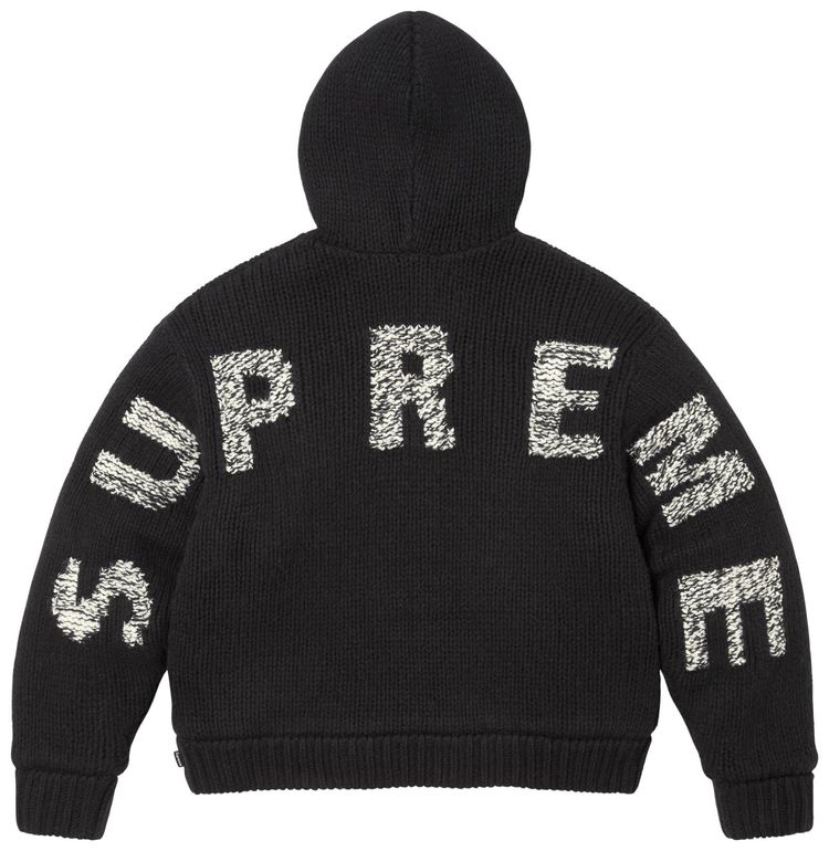 Свитер Supreme с капюшоном на молнии и подкладкой из искусственной овчины, черный — фото 2