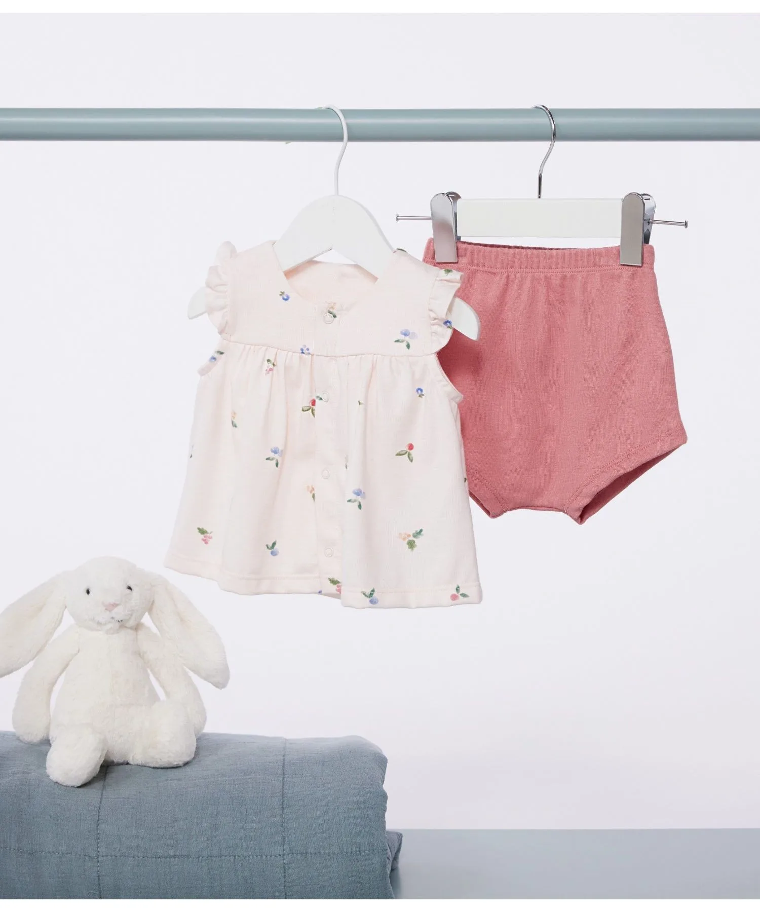 Детский комплект из хлопка Petit Bateau с цветочным принтом розовый — фото 2