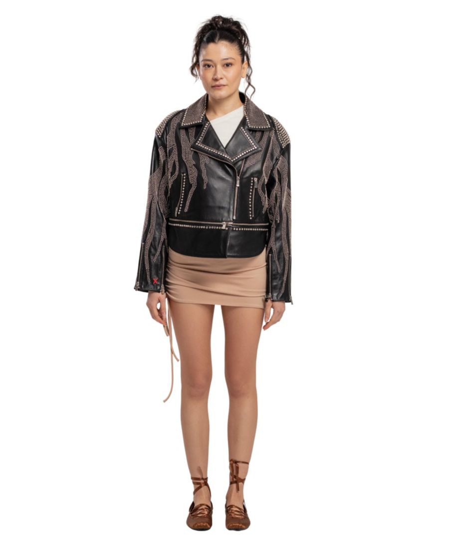 

Женская куртка из натуральной кожи с заклепками PCFG, Black