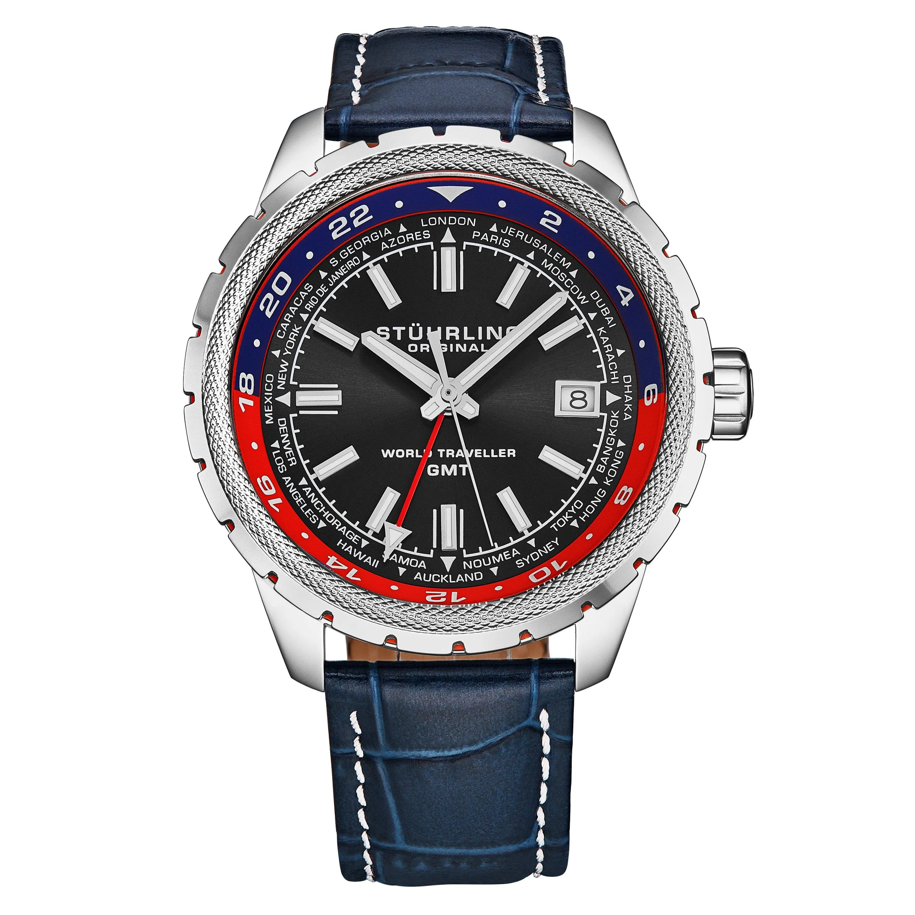 

Часы Global Voyager 1014 GMT 42 мм с мировым таймером STÜHRLING Original, синий