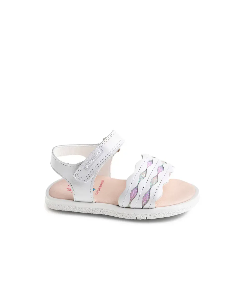 Сандалии для маленькой девочки barefoot с застежкой-липучкой Pablosky, Blanco Hielo