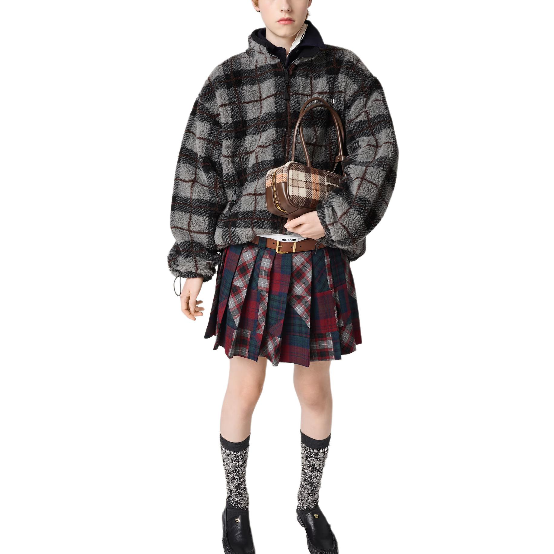 Пальто с бархатистой текстурой Women's MIU MIU, серый/черный — фото 3