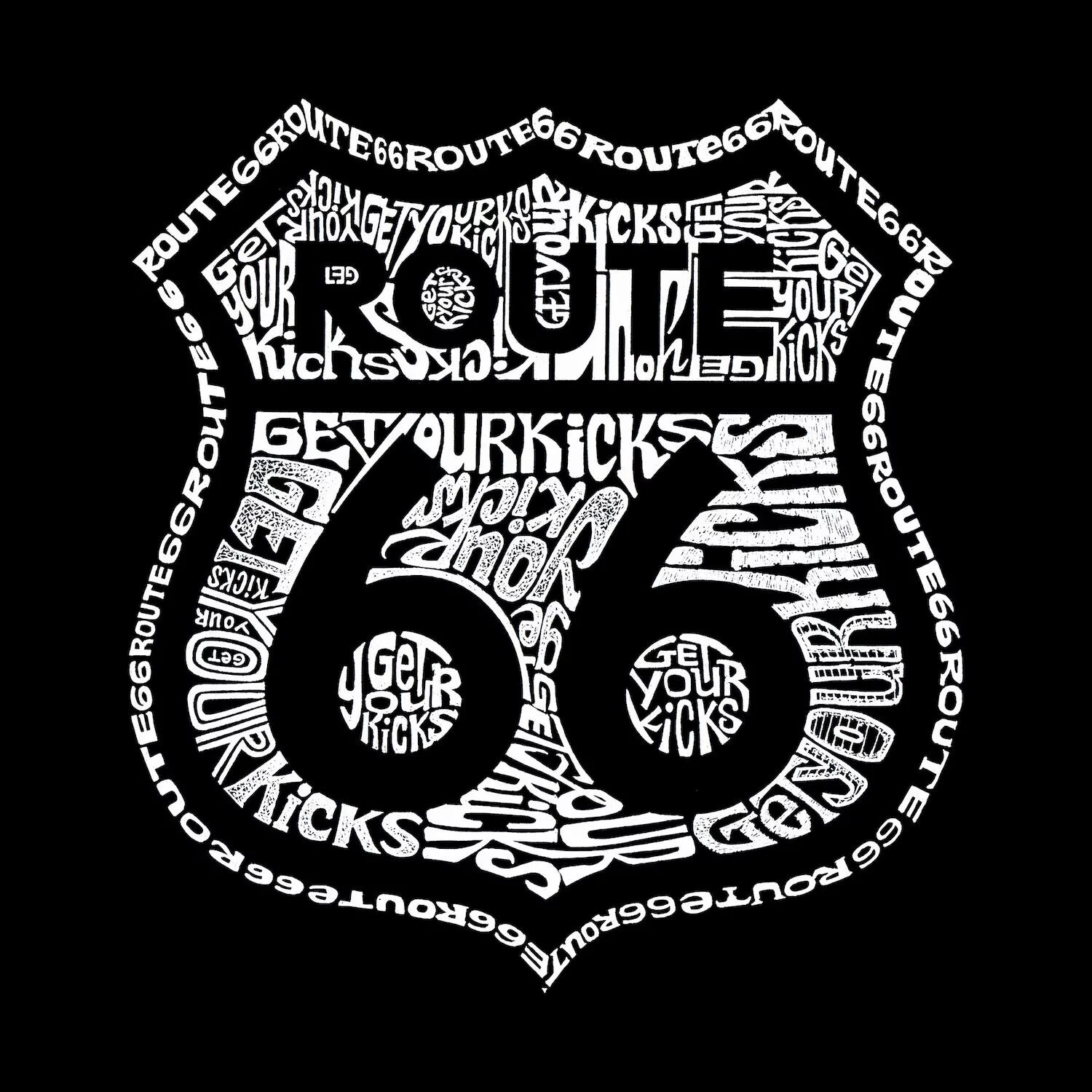 

Get Your Kicks on Route 66 — мужская бейсбольная футболка реглан с рисунком Word Art LA Pop Art