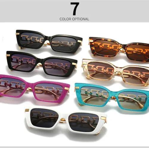 

Модные солнцезащитные очки «кошачий глаз» для женщин, ретро-очки с металлической цепочкой, защита от ультрафиолета UV400, панк-очки MTZJH, Green Blue Tea