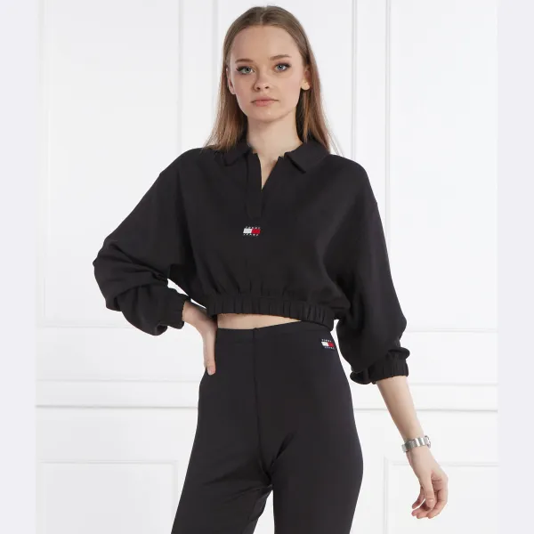 Укороченная толстовка поло Tjw spr crp с драпировкой и значком Tommy Hilfiger, черный — фото 2